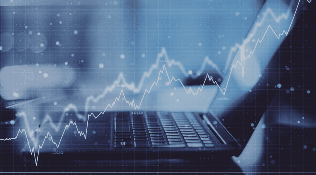 Trading chart coming out of screen showing trading opportunities